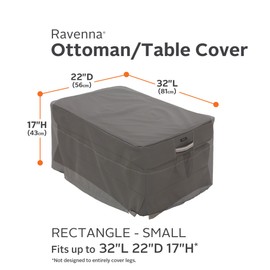 Classic Accessories Ravenna Water-Resistant 32 Inch Rectangular Patio Ottoman/Table Cover, Outdoor Table Cover, Taupe