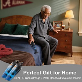 SEALON GV02 Handheld Rechargeable Car Vacuum Cleaner, 10KPa Vacuum Cleaner and Air Duster, High Power Hand Held Vacuum with LED Light and Multi-Nozzles for Car, Home, Office, Pet （Orange 2 Pack）