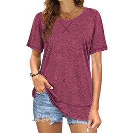 Casual Tops for Women Tunic Shirts Short Sleeve Summer Tunic Tops Purple XL