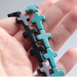 Acxico 2 pcs 16''Cute Little Mix Color Howlite Turquoise Side Ways Crosses Beads 12X16MM