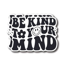 Be Kind to Your Mind - Smiley Face Positive Kindness - Premium Quality Laminated Vinyl Stickers 2-Pack | 5-Inch on Widest Side | Made in USA - FHJ276