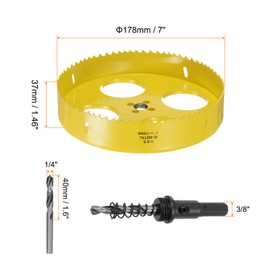 HARFINGTON Bi-Metal Hole Saw Kit 178mm / 7" Dia M42 High-Speed Steel Hole Saw Drill Bit Cutter with 3/8" Hex Shank Arbor Center Drill Wrench for Wood Plastic Drywall Plywood