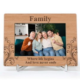 YSTEP Family Where Life Begins And Love Never Ends Picture Frame, Family Photo Frame, Fathers Day, Mothers Day Gifts, Wood 4x6 Picture Frame for Desk Display-B17