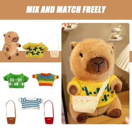Capybara Cuddly Toy, Capybara Plush Toy, Cuddly Toy Capybara, Comes with 4 Clothes and 3 Small Backpacks, You Can Combine As You Wish, A Good Companion for Children
