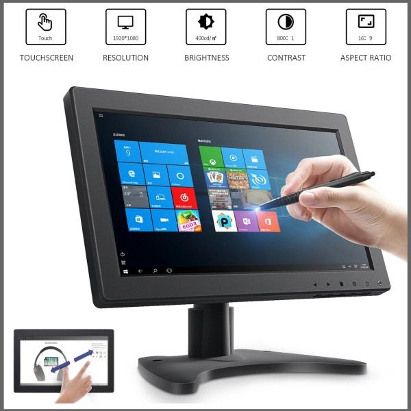 TOGUARD 11.6 " Portable CCTV Monitor 1920x1080 Touch Screen HDMI/VGA