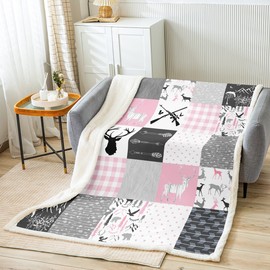 Feelyou - Bonita manta de ciervo de 50 x 60 pulgadas para cama, sofá, ciervo, caza, manta de forro polar rosa, manta geométrica moderna de felpa para niños, niñas, niños y adultos