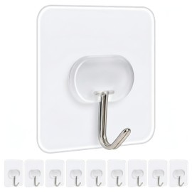 STICKNHOLD Adhesive Hooks –32 Pack- Clear & Heavy Duty, Hold Up to 18 lbs – Waterproof, Damage-Free, No Drill Removable Hooks for Bathroom, Kitchen, Home, Office & Outdoor Organization