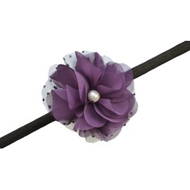 Girls Pearl Chiffon Flower Elastic Headband (Eggplant)