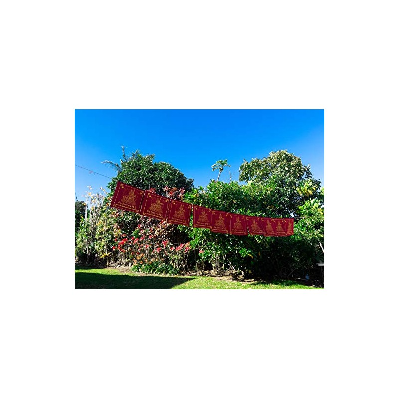 Large Handmade Guru Rinpoche Prayer Flags Solid Red Color