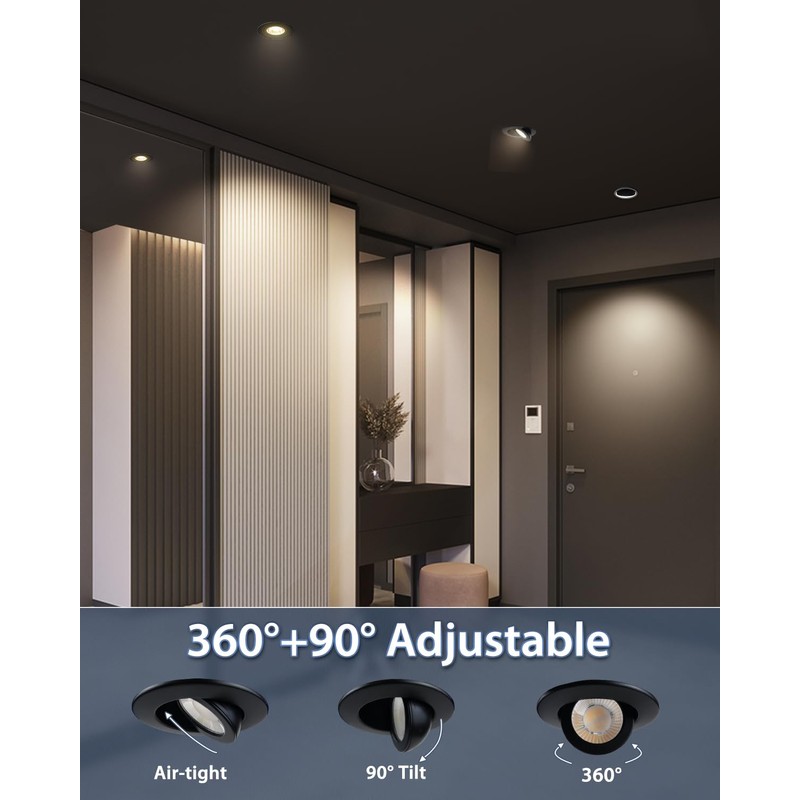 Aosclex 3 Inch 5CCT Gimbal LED Recessed Lighting with Jbox,