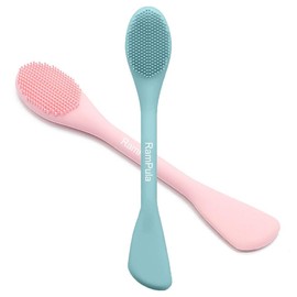 Facial Cleansing Brush, 2 in 1 Silicone Face Mask Brush & Face Scrubber, For Exfoliating, Massaging, Remove Blackheads, Makeup Skincare Removal, Applicator for Mud, Clay, Body Lotion, DIY Mask Comfort Eucalyptus Green And Pink - Color: Eucalyptus Green a
