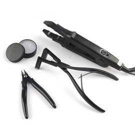 GlamorDove Pre-bonded Keratin Extensions Tool Kit Hair Connector US Plug Sealing Hair Extension Pliers Bonding Cutter for Making Flat Tip Extensions Wefts Italian Keratin Glue Beads Keratip Extensions