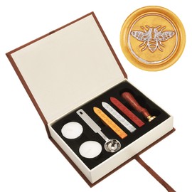 Yoption Wax Seal Stamp Kit, Bee Sealing Stamp with Gold Red Silver Sealing Wax Sticks Gift Box Set for Invitations, Cards, Letters, Gift Idea