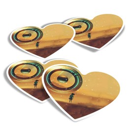 Vinyl Heart Stickers (Set of 4) - Futuristic Girl Goals Focus Fantasy Fun Decals for Laptops,Tablets,Luggage,Scrap Booking,Fridges #14010
