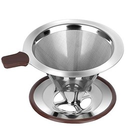 Pour Over Coffee Dripper , RealPero Coffee Filter Stainless Steel Paperless and Reusable , Professional Drip Brew Coffee Cone Strainer , Update Double Micro Mesh Filter with Cup Stand ,1-2 Cup