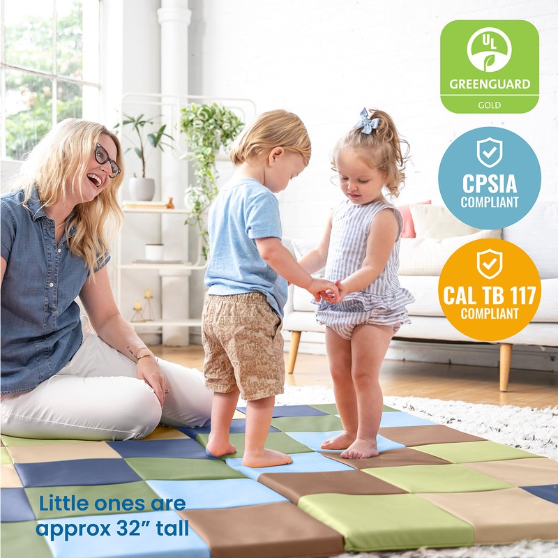ECR4Kids SoftZone Patchwork Activity Mat, Folding Playmat, Earthtone