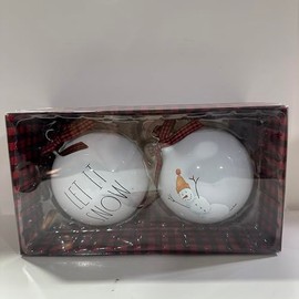 Rae – LET Snow Christmas Ornaments – 2-Pack Ceramic Holiday Tree Decorations with Snowman Design, Rustic Farmhouse Christmas Décor – Dunn by Magenta