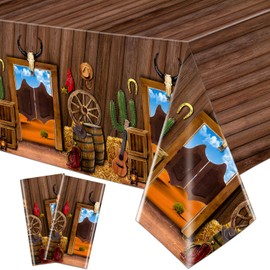 Hegbolke 2 Pack Western Tablecloths - Western Cowboy Birthday Table Cover Wild West Theme Saloon Yeehaw Scene Setters Tablecloth for Western Theme Baby Shower Birthday Party, 130x220cm