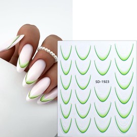 6 Sheets French Tip Nail Stickers for Nail Art Gradient Designs French Tips Nail Art Stickers Green Yellow Pink Purple Red Blue Nail Decals 3D Self-Adhesive French Nail Supplies for Women Girls