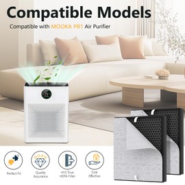 2 Packs PR1 Replacement Filter for Mooka PR1 Air Cleaner Purifier, Premium Filter for Home Large Room up to 2200sq.ft with 4pcs Washable Pre-filters for Home Pets Dander Hair