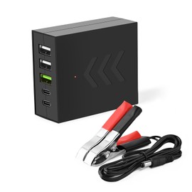 JRBLVL DC Converter with Battery Clip 12V 24V to 5V USB Type-C Step Down Converter Multi-Port Power Adapter