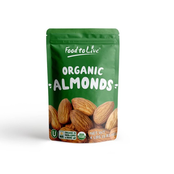 Organic Almonds, 4 Pounds – Non-GMO, Whole, Raw, No Shell, Unpasteurized, Unsalted, Vegan, Kosher, Bulk. Keto Snack. Good Source of Vitamin E, Protein. Great for Almond Milk, Nut Butter, and Desserts