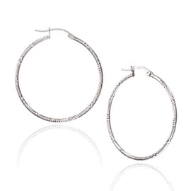 HUG A HOOP - 925 Sterling Silver Textured Hoop Earrings, Round Thin 2mm Click-Top Hoops 12mm-70mm, Metal, Cubic Zirconia