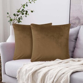 Imperial Rooms Cushion Covers 45 x 45 cm Pack of 2 Square Throw Velvet Pillow Cases Bedroom Decor Cushion for Sofa Living Room Car (Brown, 18 x 18 Inch)
