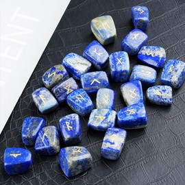 Lapis Lazuli Rune Stones Set-24 Norse Viking Runes Divination Kit with Pouch,Tarot Reading, Energy Balance,Meditation,Witchcraft Supplies,Christmas Gift Natural Stone Crafts (25PCS Lapis Lazuli)