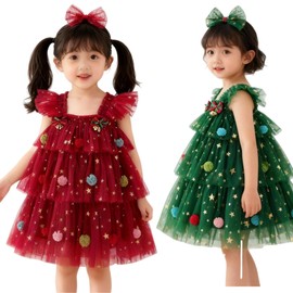 ZOMOZO Santa Cosplay Kids Dress, Christmas Tree Costume, One-Piece, Cute Costume, Event, Kids, Baby Clothes, Girls, Tulle Dress, Tutu Skirt, Fluffy, Sleeveless, Girls, Christmas Outfit, Performance