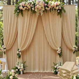 30ft x 15ft Beige Wrinkle Free Backdrop Curtains for Parties,Silky Polyester Fabric Wedding Ceiling Drapes, 6 Panels 15ft Photo Back Drop Drapes for Baby Shower Photography Stage Background Cloth