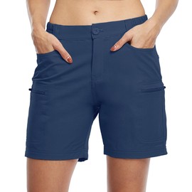 Willit - Pantalones cortos para mujer, estilo cargo y golf, para exteriores, con bolsillos, resistentes al agua, Azul marino, Small