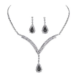 CCAIPU Rhinestone Necklace Bracelet Earrings Jewellery Set for Women, Adjustable Rhinestone Necklace Tennis Bracelet Dangle Earrings Bridal Wedding Sets Gifts for Ladies Girls (B-Black)