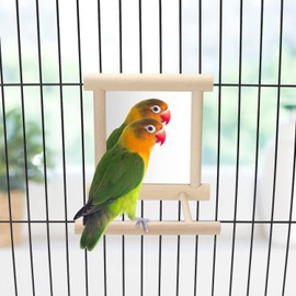 Wontee Bird Mirror with Perch Bird Toys for Parrots Budgies Parakeets Cockatiels Lovebirds Finches Canaries