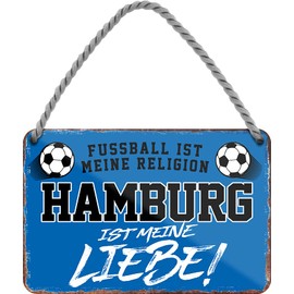 schilderkreis24 Football Sign Decorative Item Sport Club Gift Idea Men Club Football Fan 18 x 12 cm (Football Religion Hamburg)
