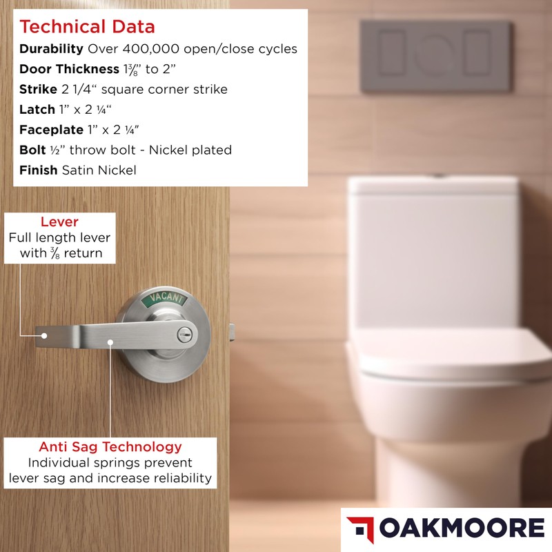 OAKMOORE Commercial Bathroom Door Handle with Indicator Lock | Privacy
