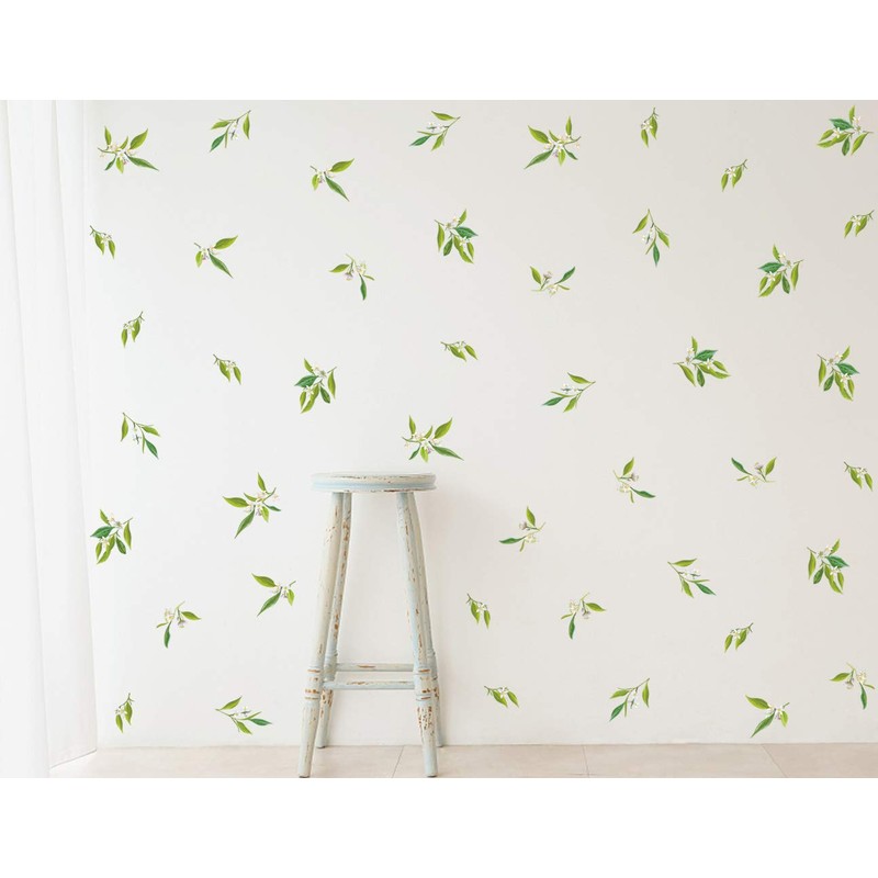 Mozamy Creative Orange Flowers Wall Decals (44 Count) Leaves Wall