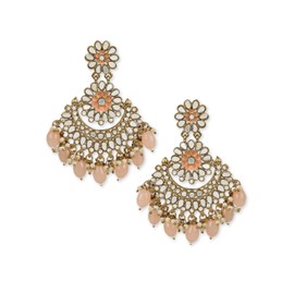 I Jewels Gold Plated Indian Wedding Bollywood Meenakari Kundan & Stone Studded Chandbali Earrings For Women (E2948) (Peach)