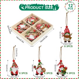 Bekecidi 12 Pcs Christmas Tree Decorations Christmas Gnome Hanging Wooden Ornaments Christmas Tree Hanging Ornament with Rope for Xmas Tree Hanging Crafts Supplies