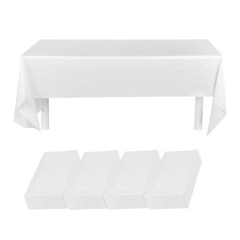 Restaurantware-Table Tek 108 x 54 Inch Party Table Covers, 2 Waterproof Covers - Disposable, No-Wrinkle, White Plastic Rectangle Cover, for Parties, Banquets, and Events
