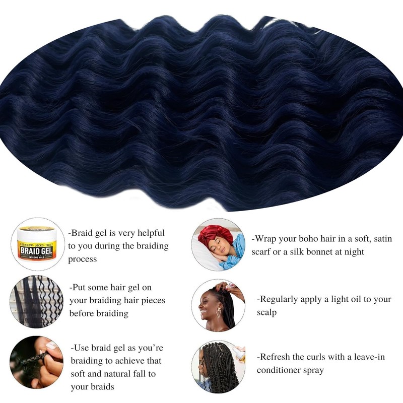 Dark Blue Braiding Hair Pre Stretched With Blue Boho Deep