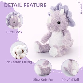 VANLINNY NEW Purple Dinosaur Stuffed Animals for Girls, Cuddly Huggable Dinosaur Plush Toys for Baby and Nursery, Gifts for Mom Sister Daughter, Xmas Birthday Gifts for Toddlers 3+(Light Violet)