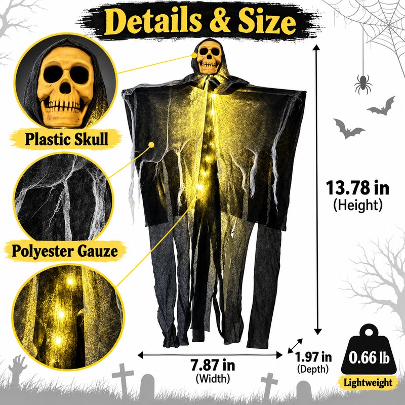 1pc Halloween Glowing Skull Skeleton Ghost Decoration, Hanging Gauze Ghost