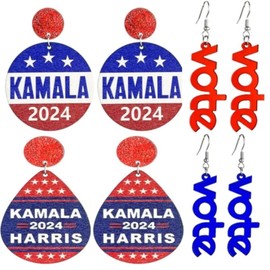 A-yeite 2pcs 2024 US presidential candidate KAMAL Harris Dangle Earring for Men Women "For President" Slogan Shiny Vote Campaign Earring Kamala Harris Supporter Earring(Style1)