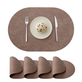 Oval Placemats Set of 4, Faux Leather Place Mats for Dining Table Dual Sided Placemats Heat Resistant Washable Wipeable Table Mats for Indoor Outdoor, Coffee
