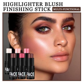 6PCS Cream Blush Sticks,Multi-Use Sticks for Blush,Highlighter & Bronzer Contour,Natural Matte & Glitter Finishing Contour Stick,Waterproofing Face Makeup Stick Set with Makeup Sponge