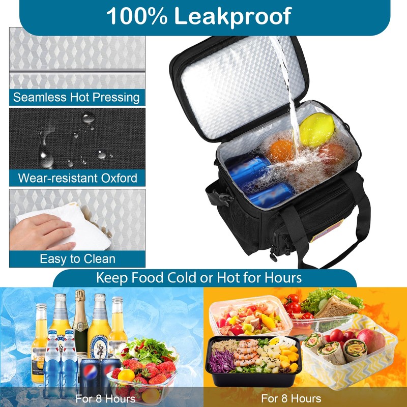 GLENKEY Double Deck Insulated Lunch Box, Expandable XLarge Lunch Bag