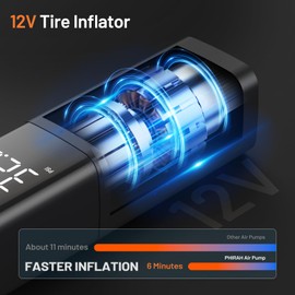 PHIRAH Tire Inflator Portable Air Compressor, DC 12V Motorcycle Tire Air Pump 150PSI with Accurate LED Display and Digital Pressure Gauge for Car, Motorcycle, Bicycle, Ball