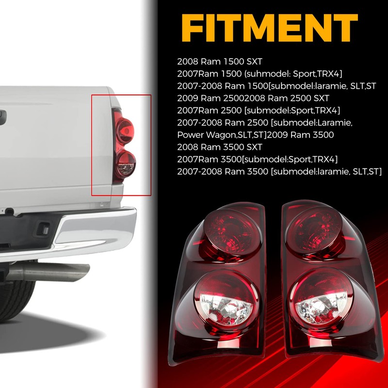 ECOTRIC Tail Light Compatible with 2007-2009 Dodge Ram 1500 2500