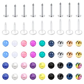 Longita 16G 6-10MM Bar Lip Piercing Stainless Steel & Acrylic Replacement Balls for Helix Tragus Stud Earrings Labret Lip Piercing Helix Piercing Set Tragus Earrings for Women